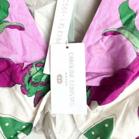 Caroline Constas Purple Green Floral Long Sleev Cropped Top L - Picture 5 of 7